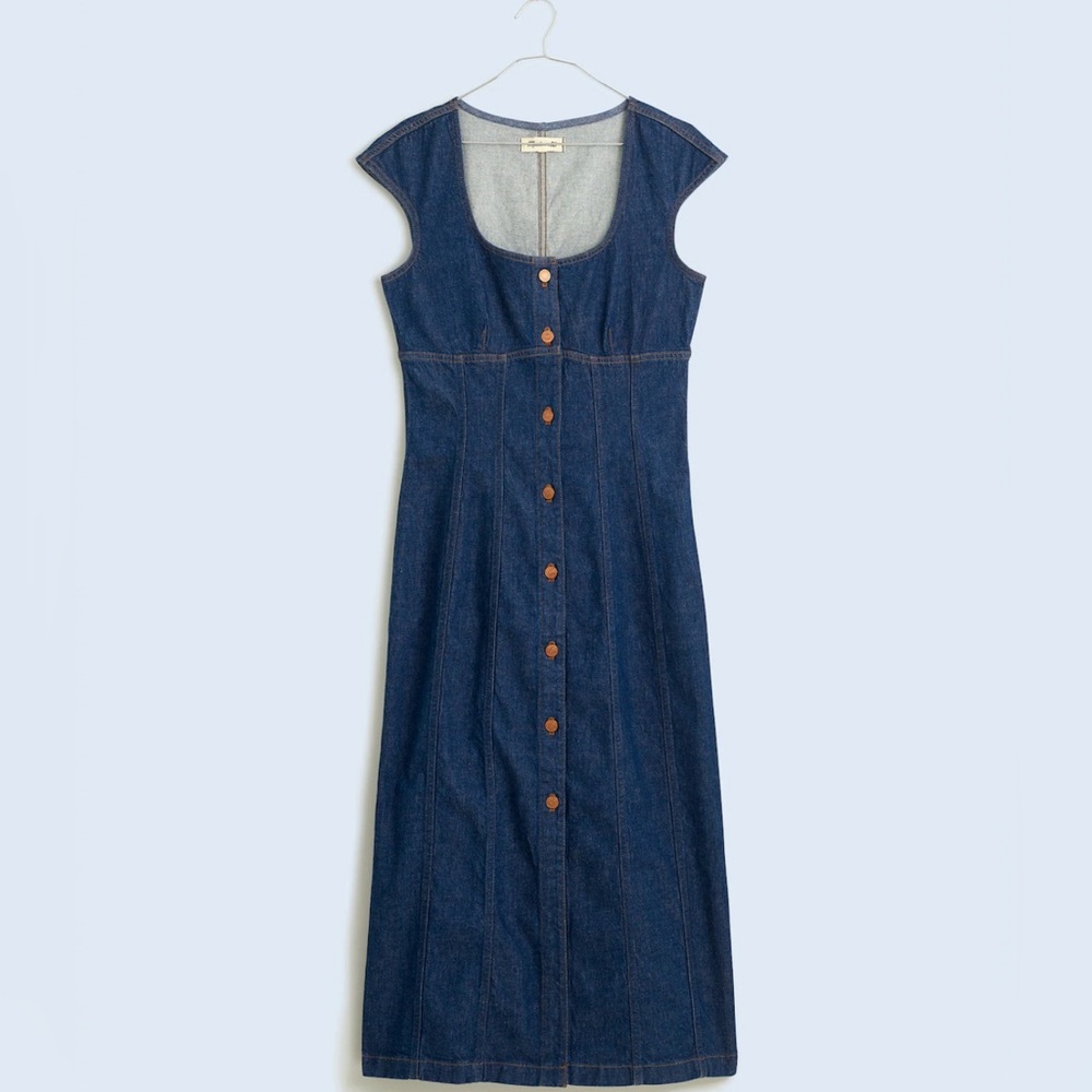 NWT MADEWELL Square Neck Denim Midi Dress